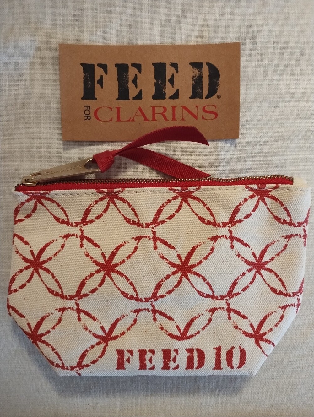 Clarins & Feed 10 Zipper Top 100% Cotton Canvas Cosmetic Bag